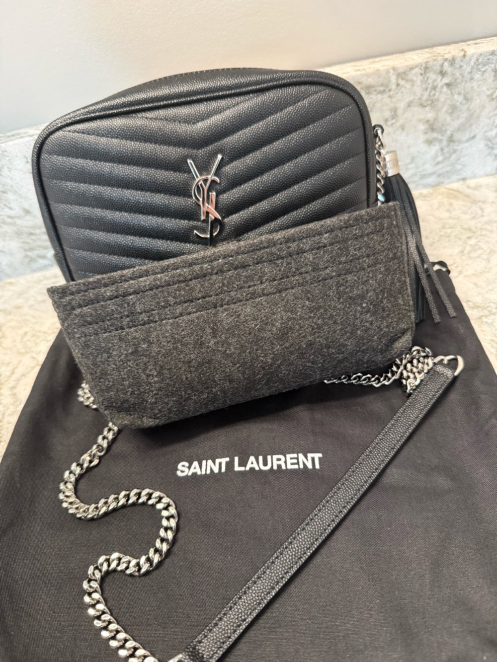 Saint Laurent YSL Monogram Mini Lou Camera Bag ~ Black with Silver Hardware - Picture 2 of 16